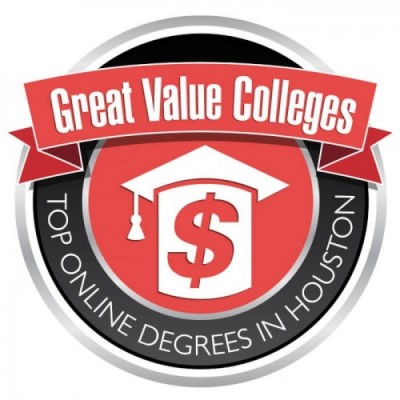 Badge for top online degrees in houston by great value colleges