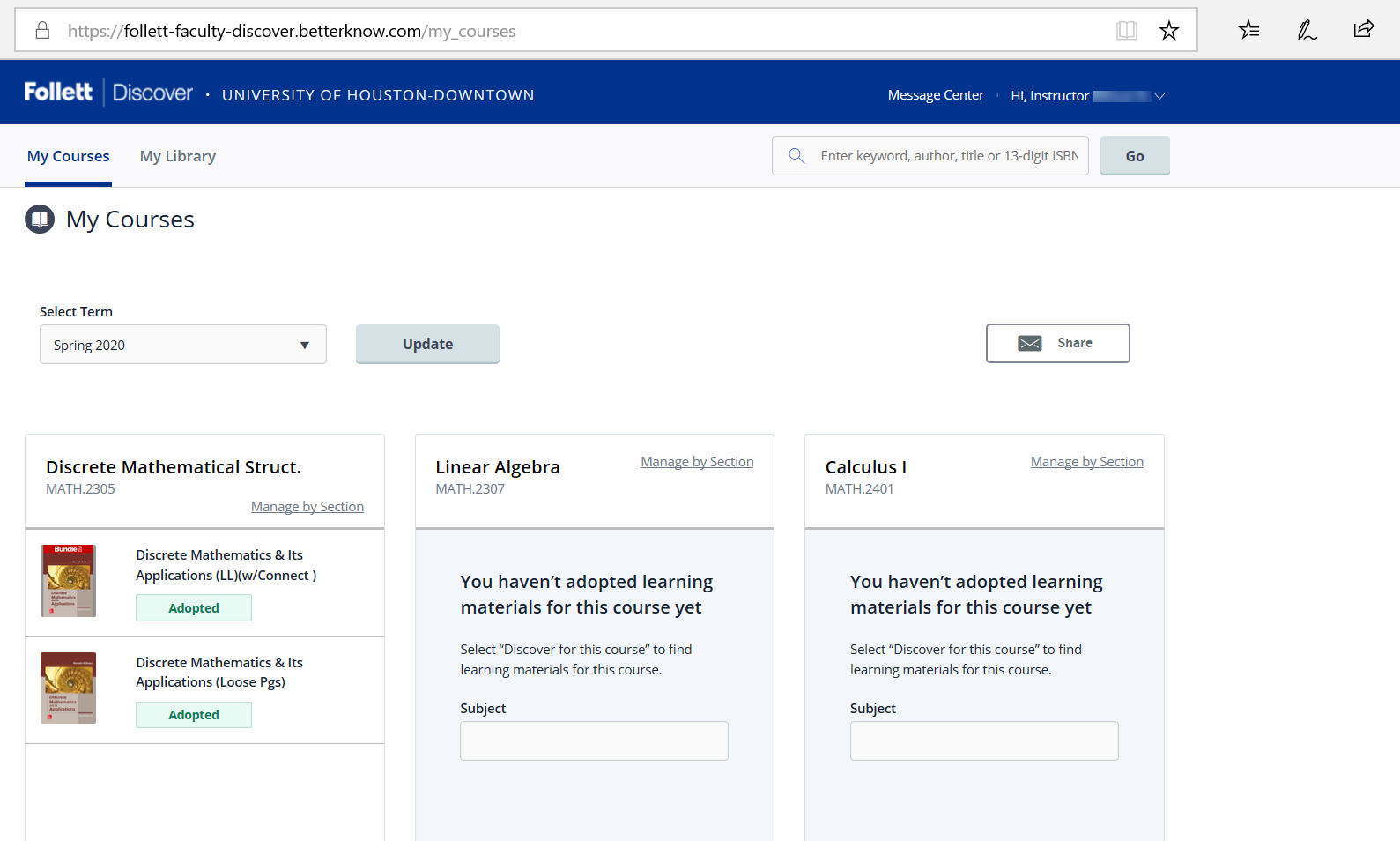 Follett Discover my courses view