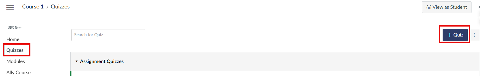 a screenshot of the quiz page with +quiz button highlighted
