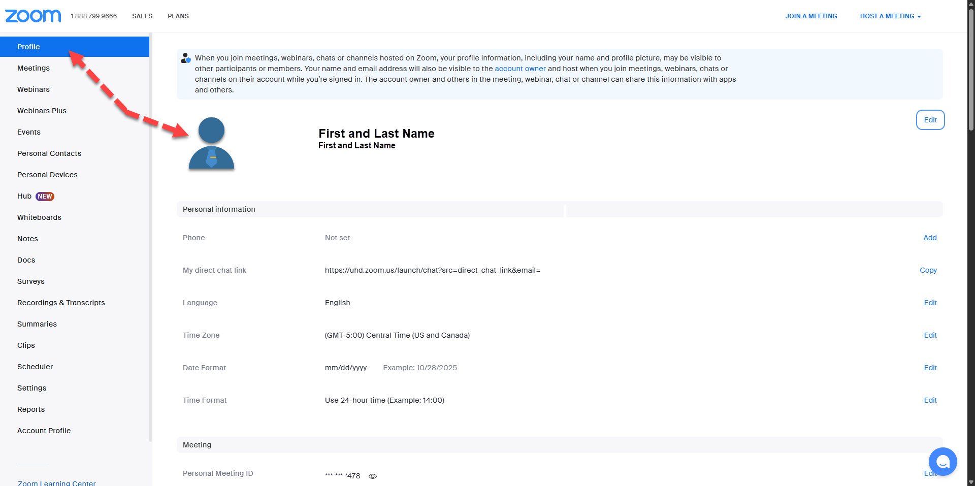 Zoom profile settings.