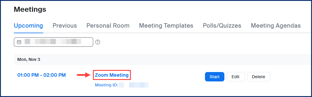 A screenshot of selecting a Zoom meeting.