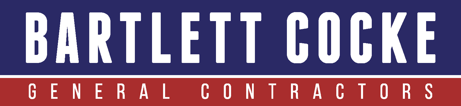 Bartlett Cocke General Contractors text logo over blue and red background