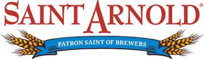 Saint Arnold logo with Patron Saint of Brewers text on blue banner
