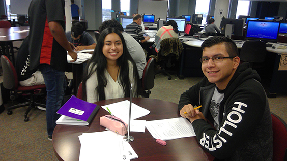 Students smiling for the camera in the Math Lab Students smiling for the camera in the Math Lab