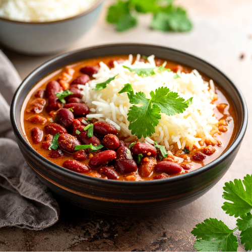 red beans and rice garnished with herbs